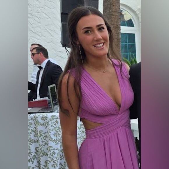 Lulus Vivid Imagination Lilac Pink Cutout Maxi Chiffon V Neck Dress Small NEW - Picture 5 of 16